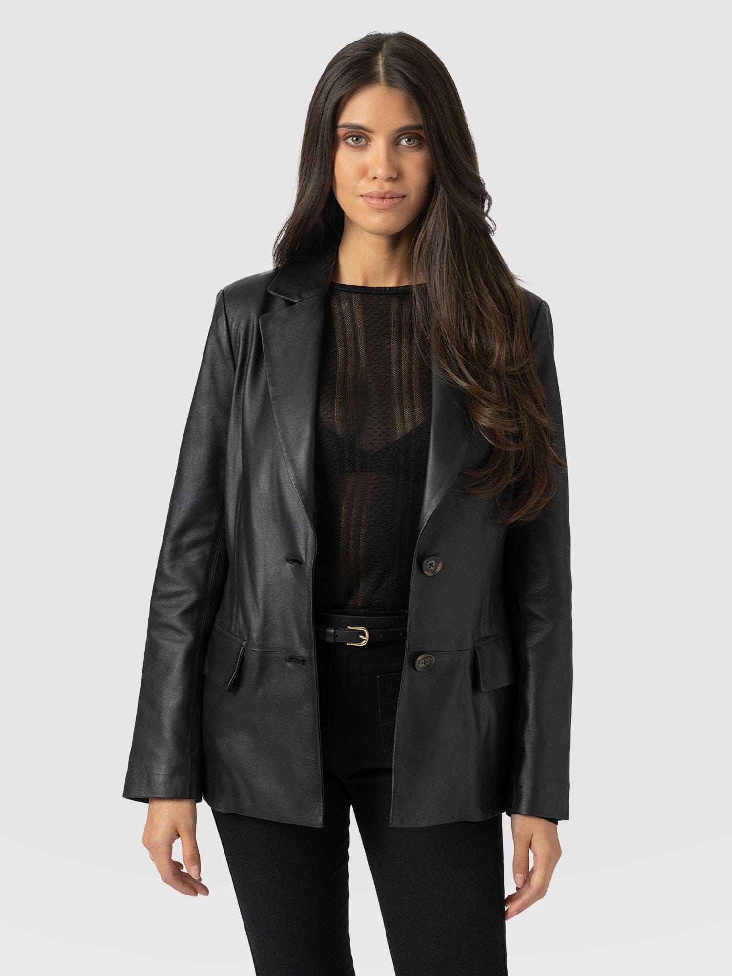 Axel Single Breasted Blazer - Black Leather - Women's Leathers | Saint + Sofia® USA